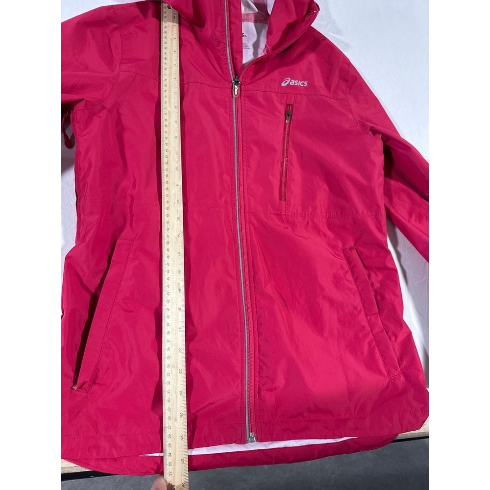 ASICS Womens Red Hooded Windbreaker Jacket Reflective Athletic Rain Coat Medium - Picture 3 of 4